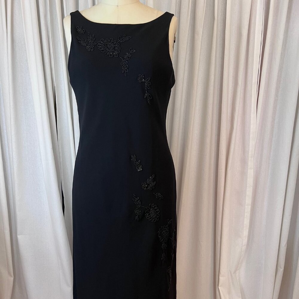 Jones New York Floral Beaded Evening Sheath Dress